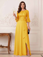 Maristella Faye Gold front view mother of the bride dress