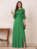 Maristella Faye Forest Green front view mother of the bride dress
