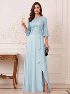 Maristella Faye Sky Blue front view mother of the bride dress