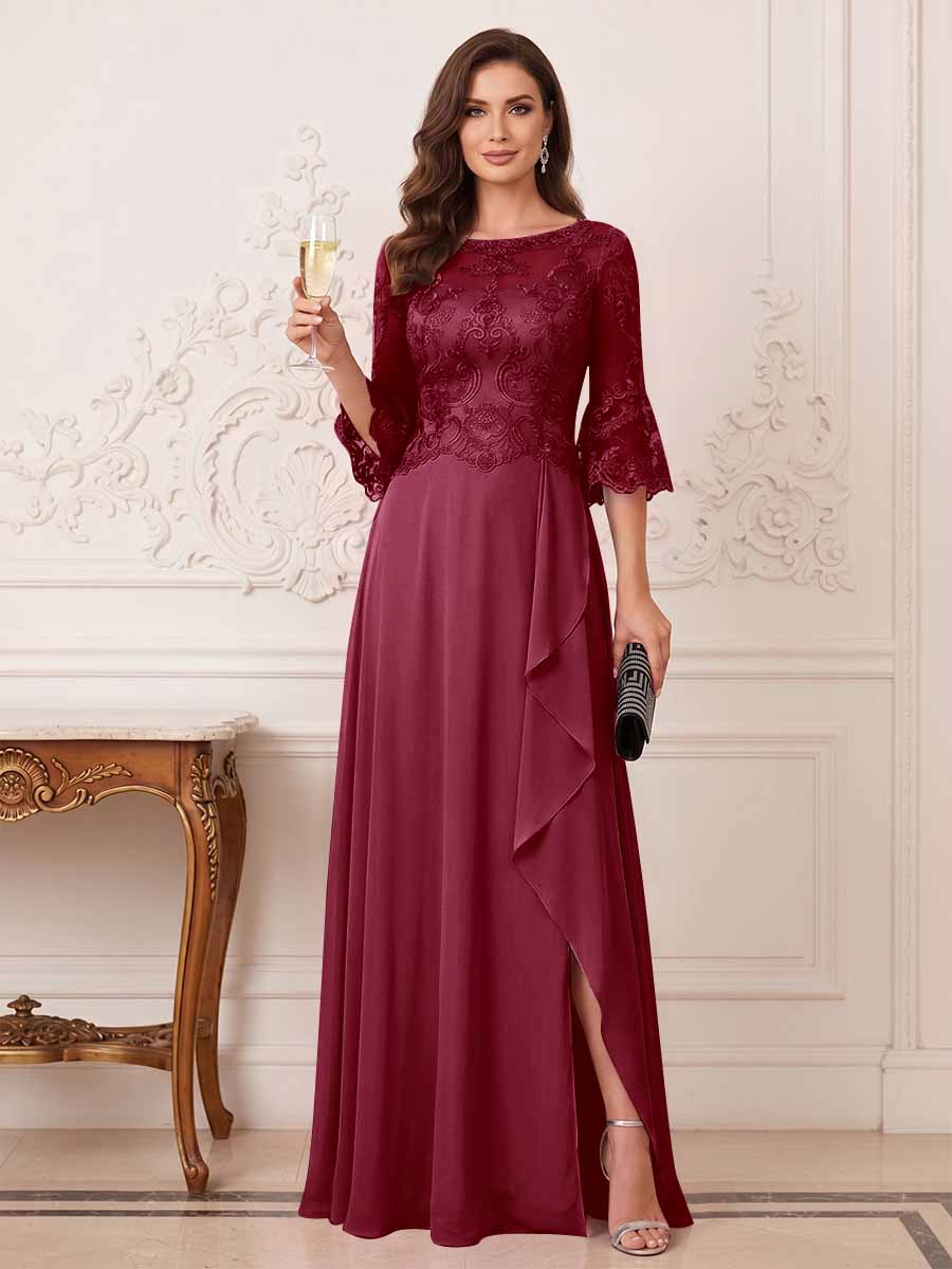 Maristella Faye Burgundy back view mother of the bride dress