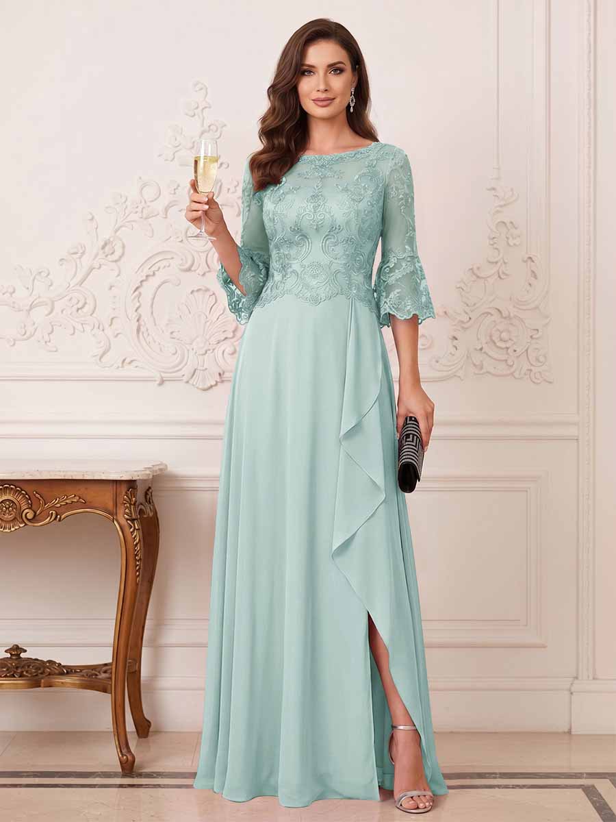 Maristella Faye Pool Blue front view mother of the bride dress
