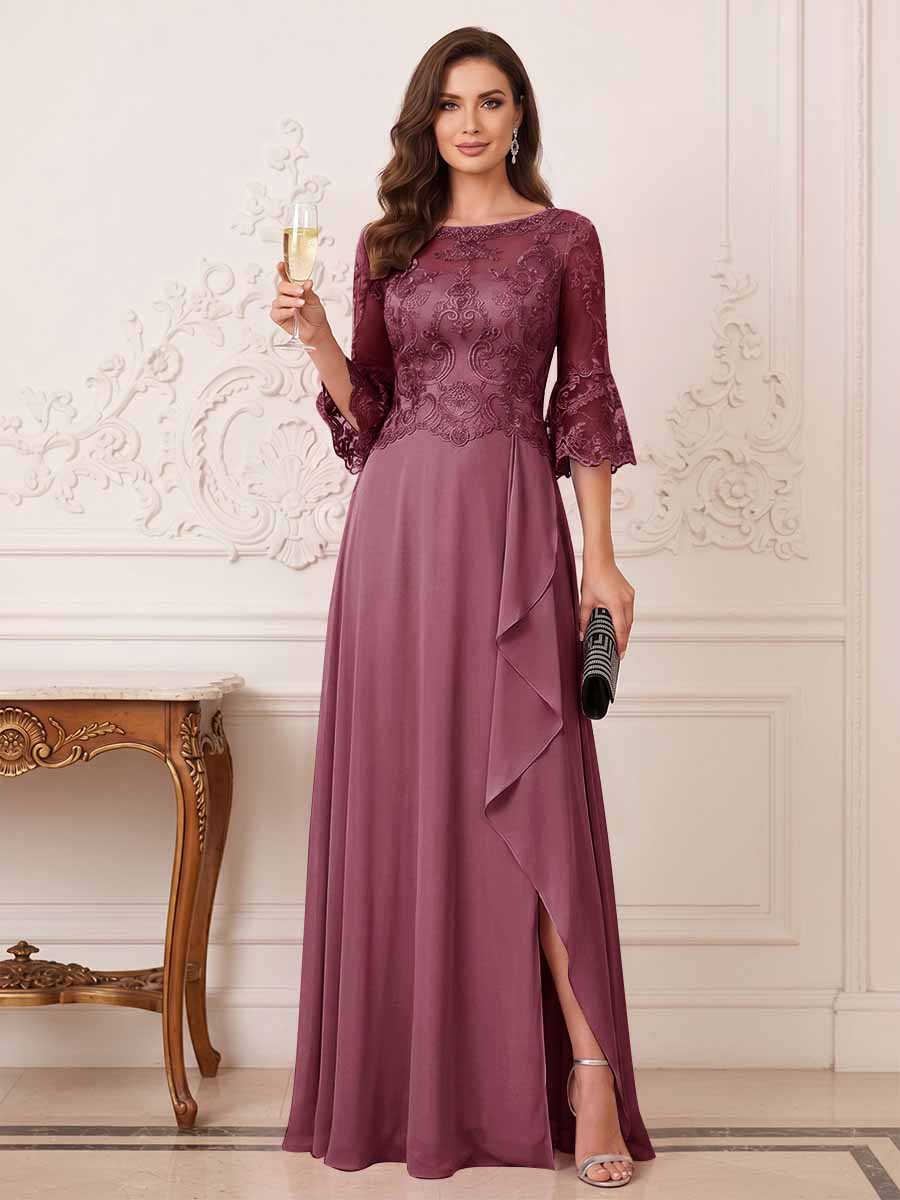 Maristella Faye Plum front view mother of the bride dress