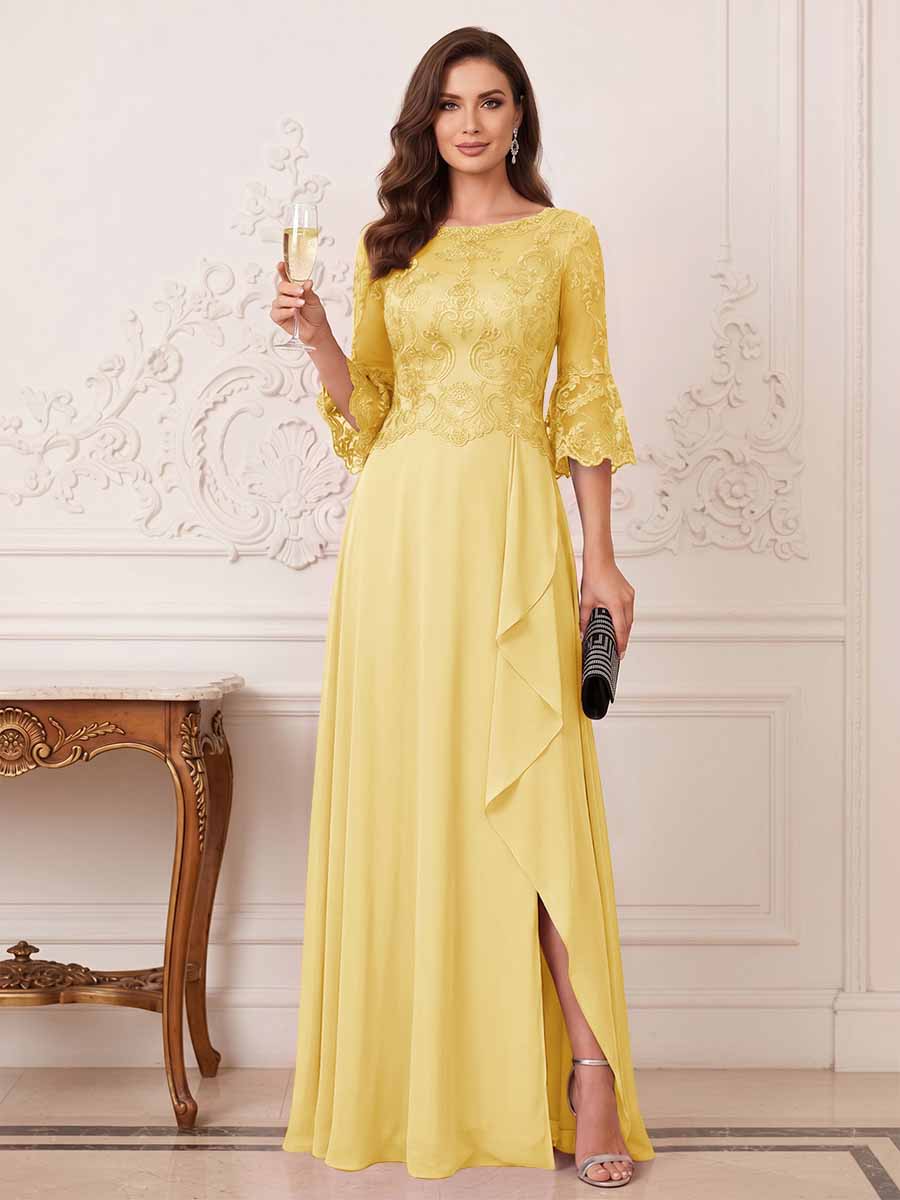 Maristella Faye Gold back view mother of the bride dress