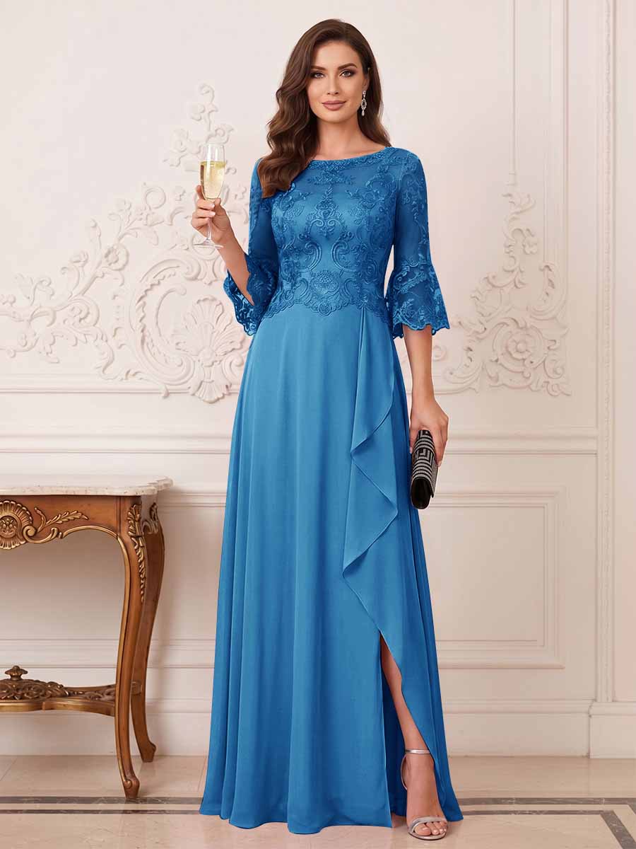 Maristella Faye Ocean Blue front view mother of the bride dress