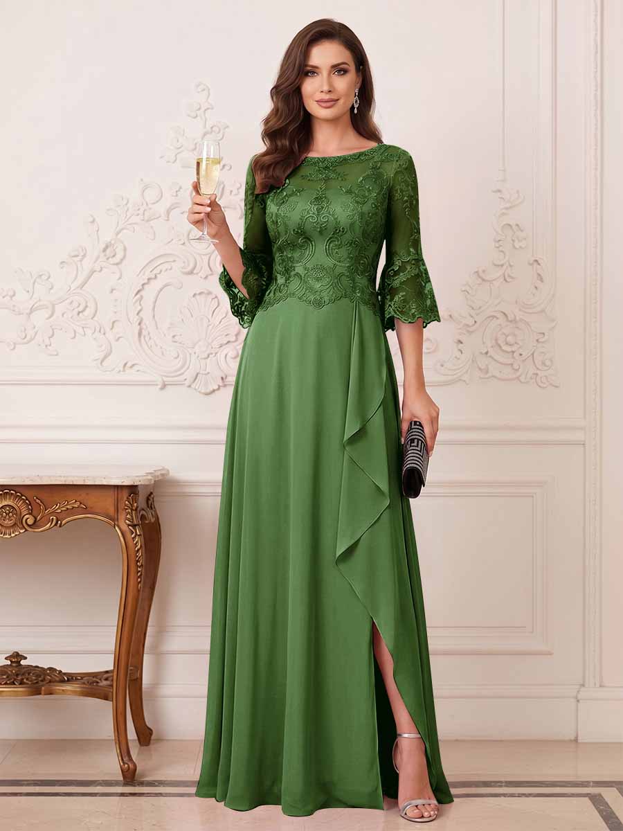Maristella Faye Olive Green front view mother of the bride dress