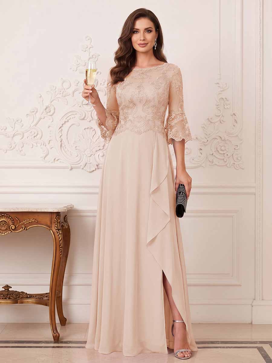 Maristella Faye Peach front view mother of the bride dress