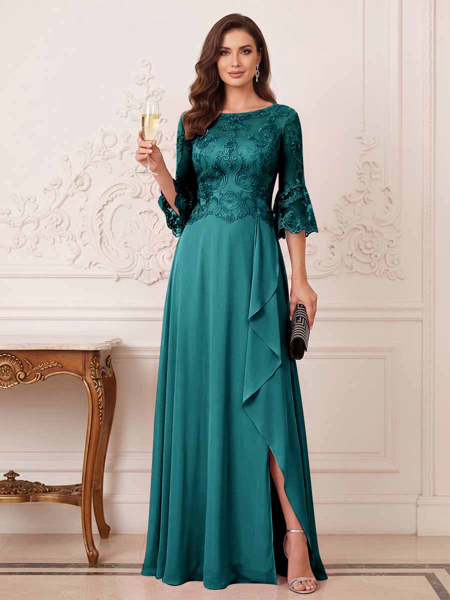 Maristella Faye Peacock front view mother of the bride dress
