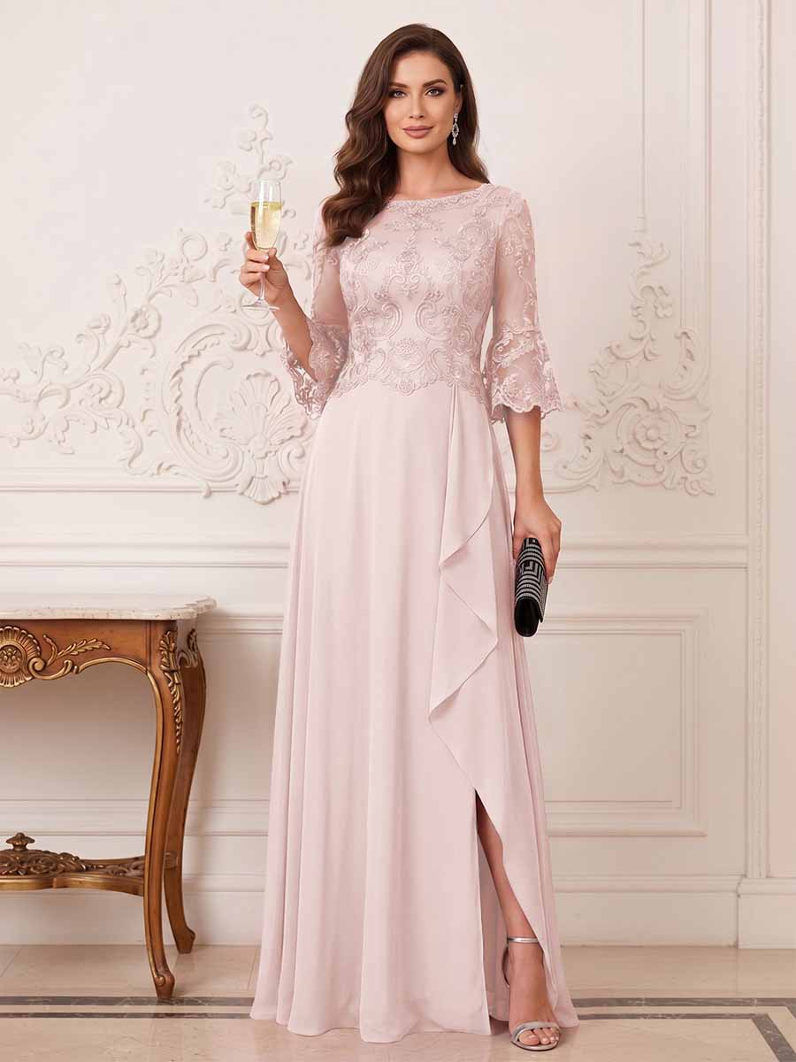 Maristella Faye Pearl Pink back view mother of the bride dress
