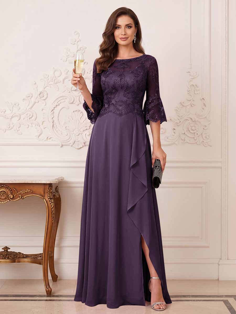 Maristella Faye Plum back view mother of the bride dress