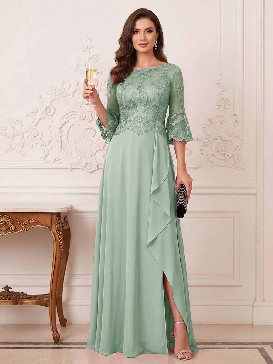 Maristella Faye Sage Green back view mother of the bride dress