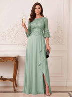 Maristella Faye Sage Green back view mother of the bride dress