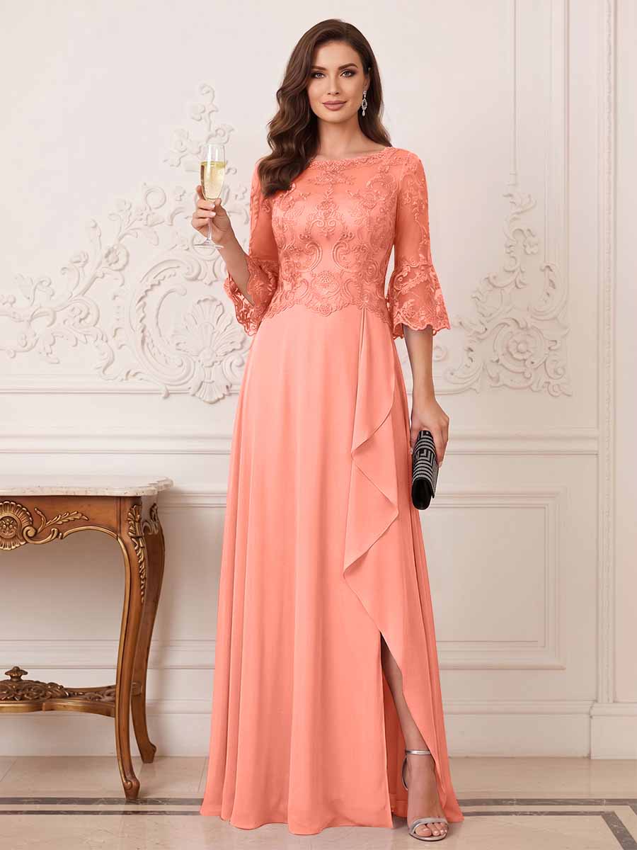 Maristella Faye Coral back view mother of the bride dress