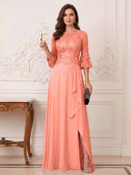 Maristella Faye Coral back view mother of the bride dress