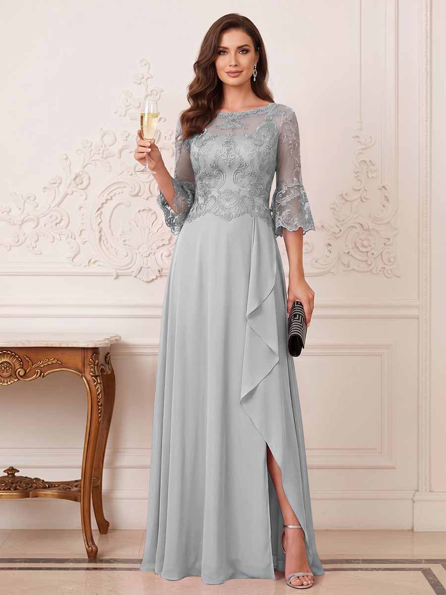 Maristella Faye Silver front view mother of the bride dress