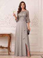 Maristella Faye Taupe front view mother of the bride dress