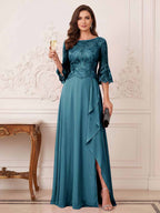 Maristella Faye Teal front view mother of the bride dress