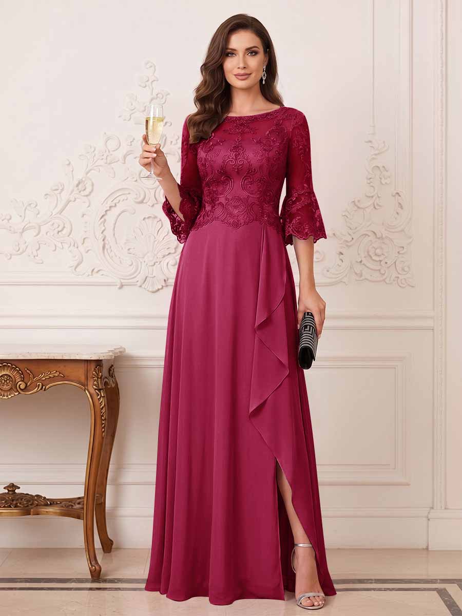 Maristella Faye Burgundy side view mother of the bride dress