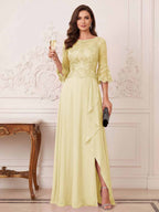 Maristella Faye Yellow front view mother of the bride dress