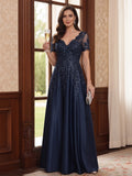 Celestine navy blue front view mother of the bride dress