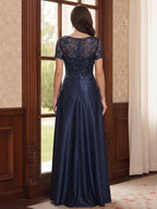 Celestine navy blue back view mother of the bride dress