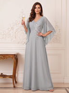 Ysadora Fern Silver front view mother of the bride dress