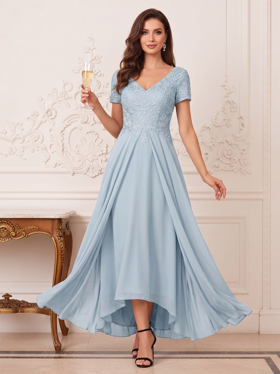 Dora June Sky Blue front view mother of the bride dress