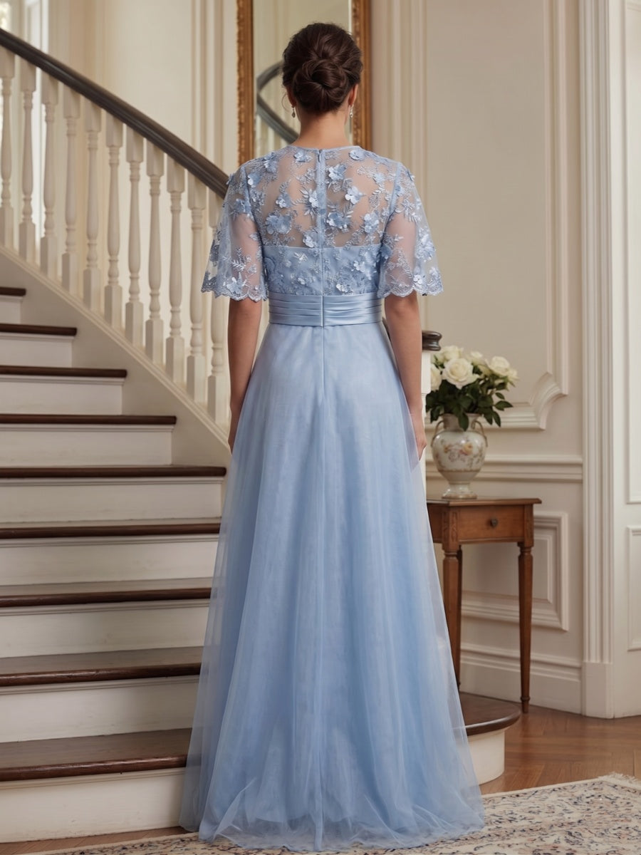 Camellia Ruth Sky Blue back view mother of the bride dress
