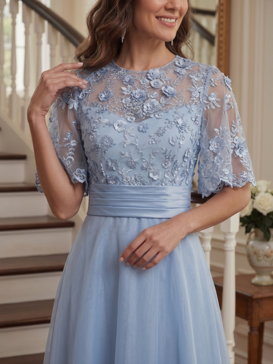 Camellia Ruth Sky Blue side view mother of the bride dress