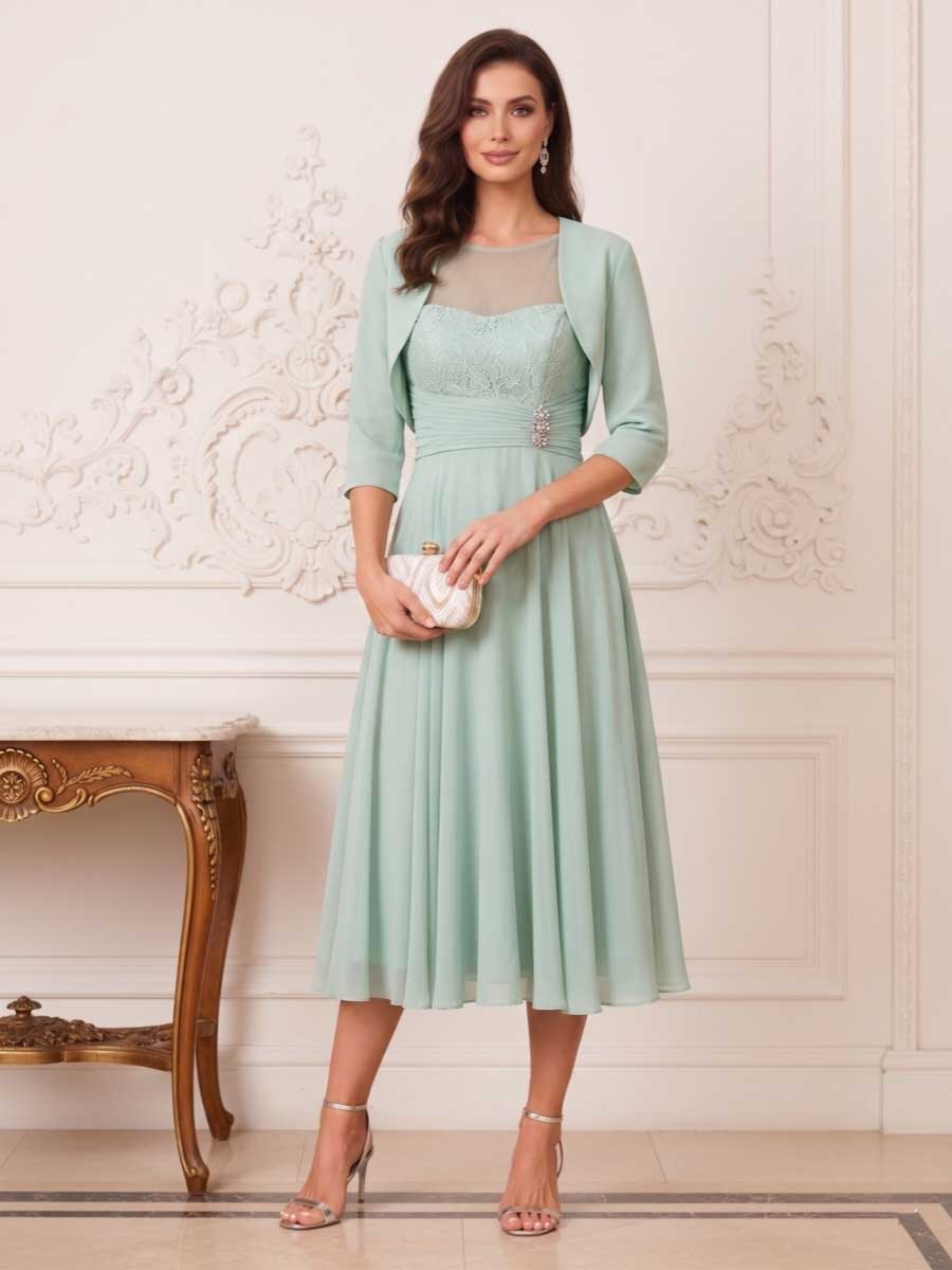 Iona Elise Sage Green front view mother of the bride dress