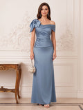 Uma Rose Dusty Blue front view mother of the bride dress