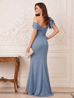 Uma Rose Dusty Blue back view mother of the bride dress