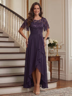 Seraphine plum front view mother of the bride dress