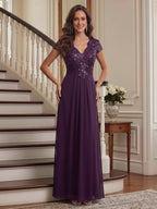 Estelle Rowan Plum front view mother of the bride dress