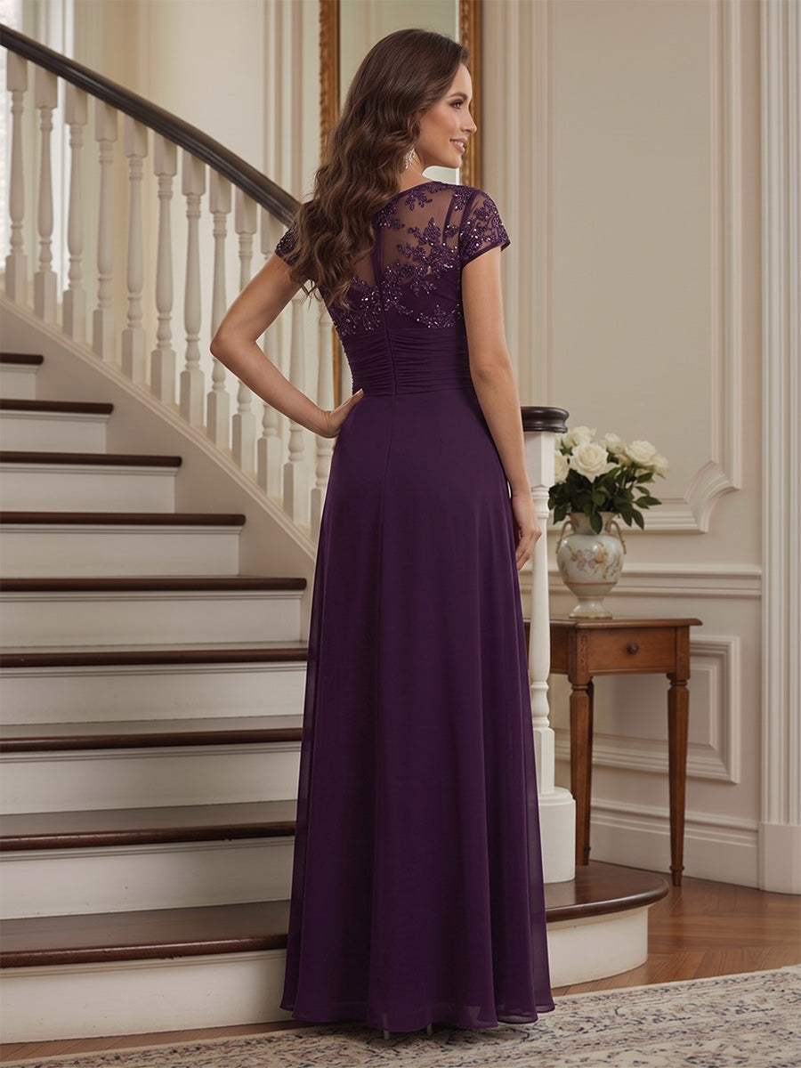 Estelle Rowan Plum back view mother of the bride dress