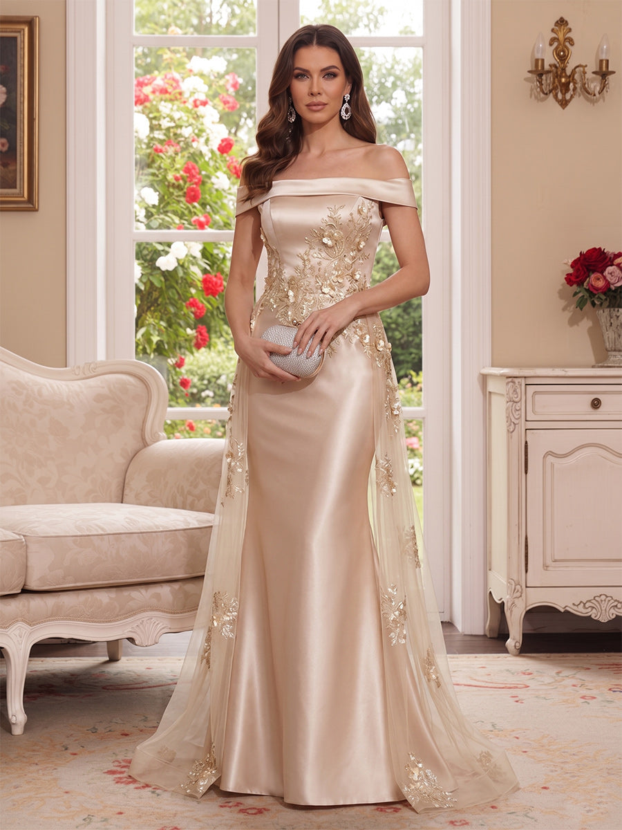 Theodora Wren Champagne front view mother of the bride dress