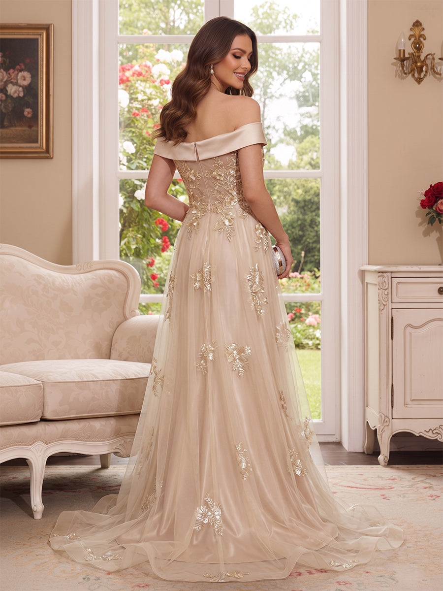 Theodora Wren Champagne back view mother of the bride dress