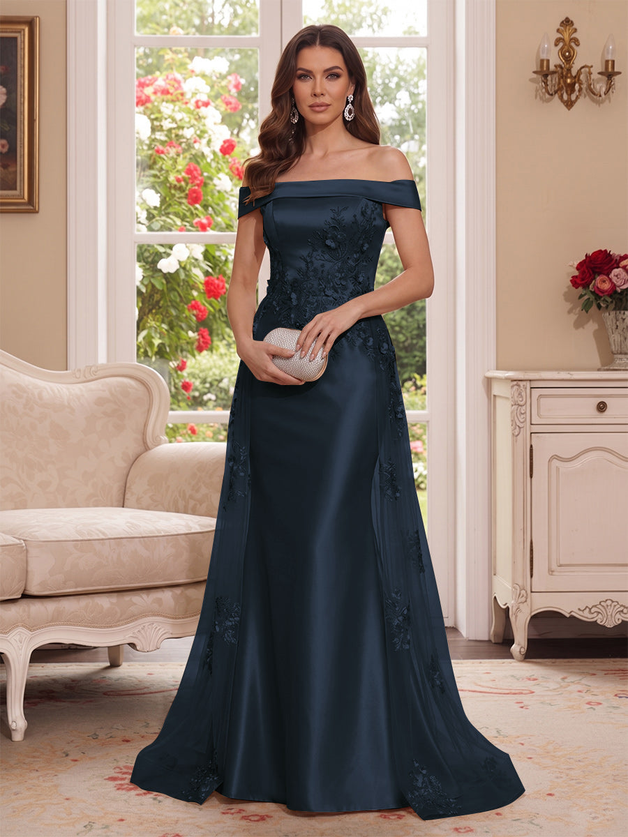 Theodora Wren Navy Blue front view mother of the bride dress