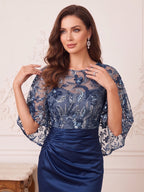 Elowen Margot Navy Blue side view mother of the bride dress