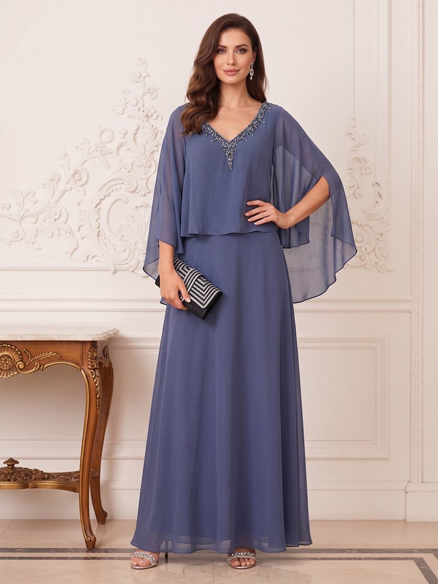 Brigitte Mae Dusty Blue front view mother of the bride dress