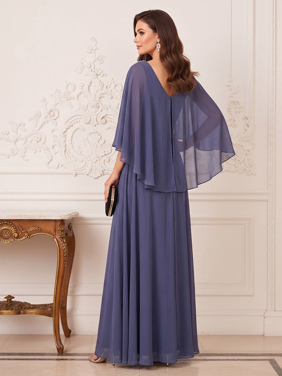 Brigitte Mae Dusty Blue back view mother of the bride dress