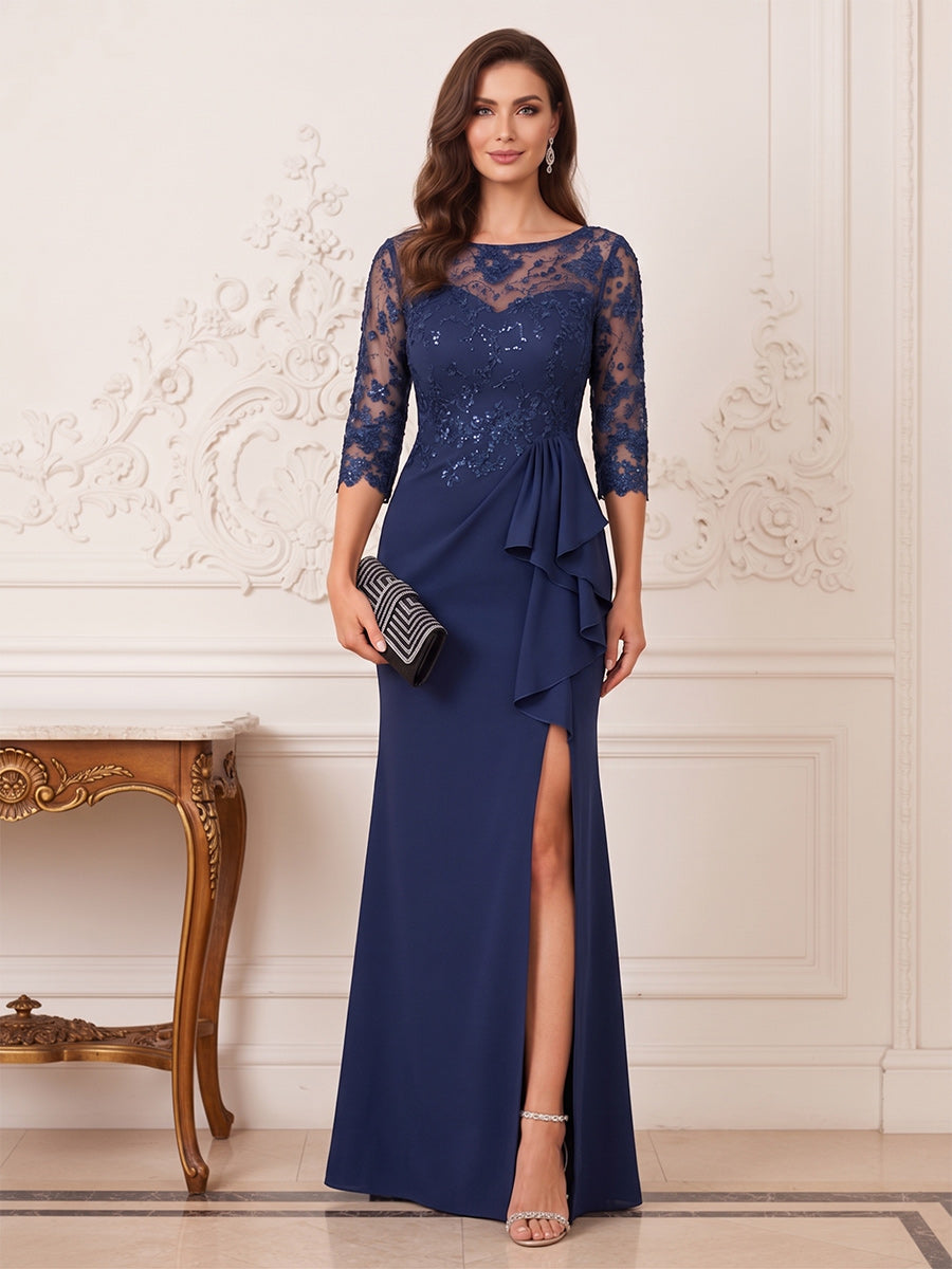 Francesca Noor Navy Blue front view mother of the bride dress