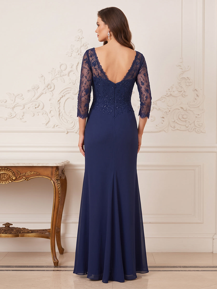 Francesca Noor Navy Blue back view mother of the bride dress