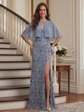 Gabrielle Mae Dusty Blue front view mother of the bride dress