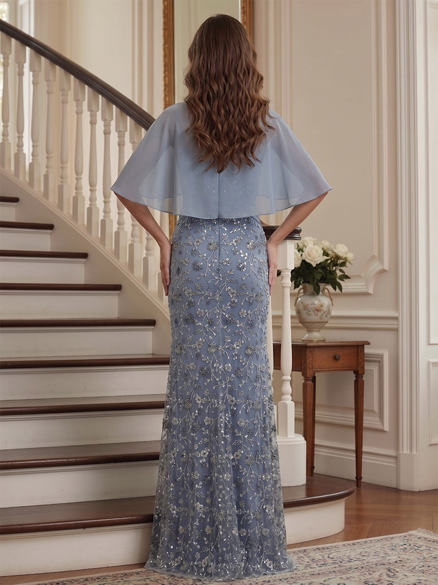Gabrielle Mae Dusty Blue back view mother of the bride dress