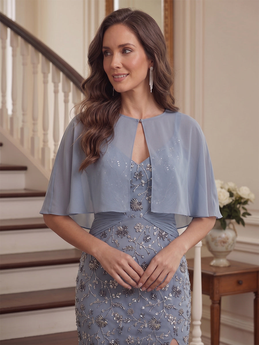 Gabrielle Mae Dusty Blue side view mother of the bride dress