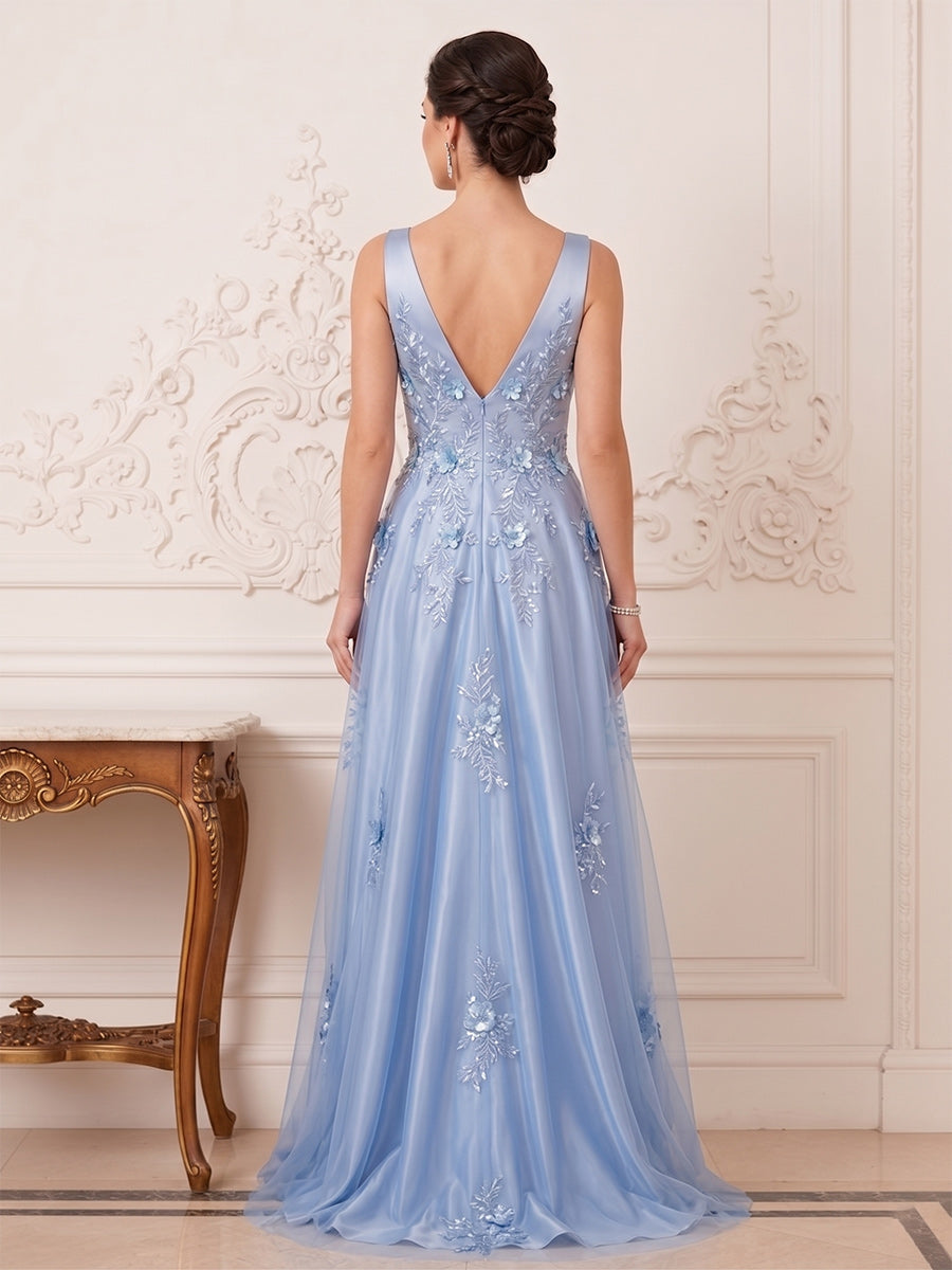 Gloria Claire Sky Blue back view mother of the bride dress