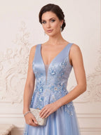 Gloria Claire Sky Blue side view mother of the bride dress