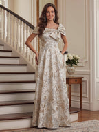 Claudia June Champagne front view mother of the bride dress