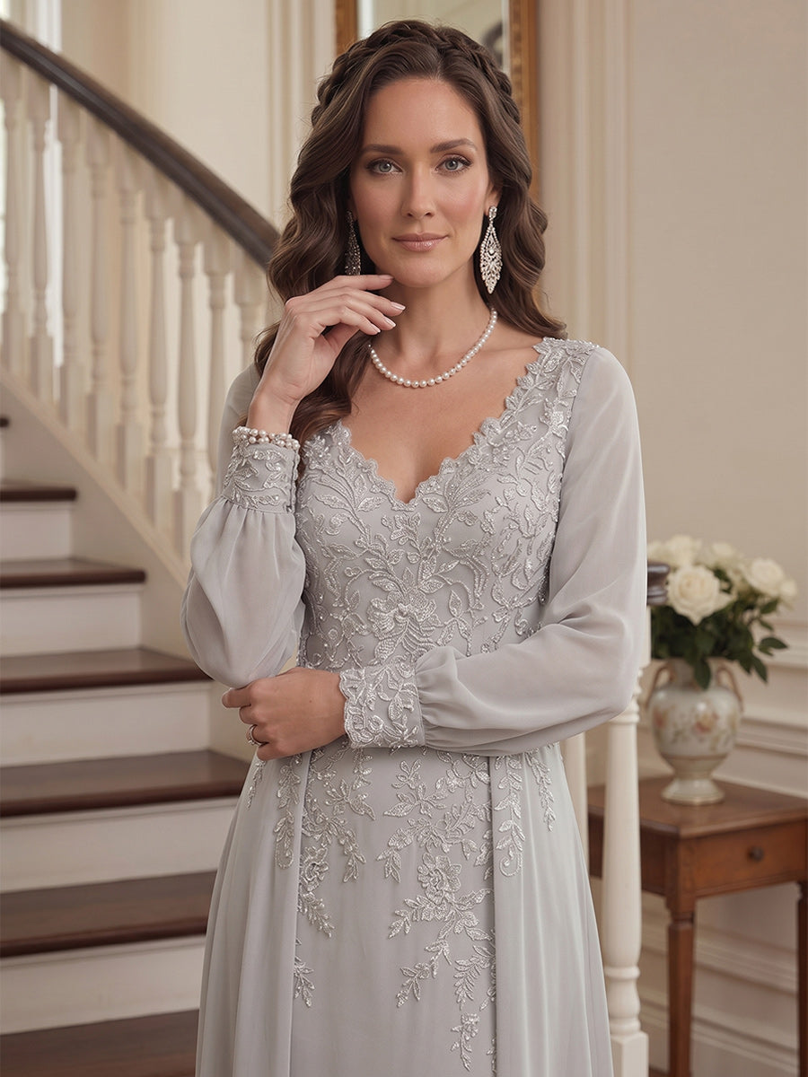 Aveline beige side view mother of the bride dress