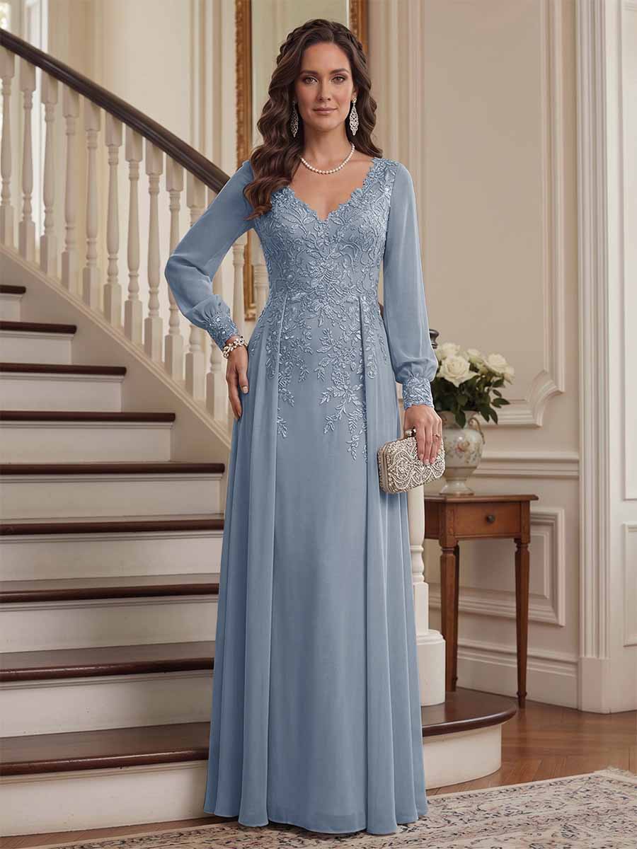 Valencia Belle Dusty Blue front view mother of the bride dress